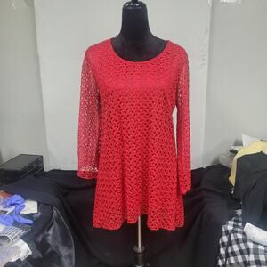 Red Lace Blouse by Ashley J  Lined with Lace Outer; Polyester; Sz XL
